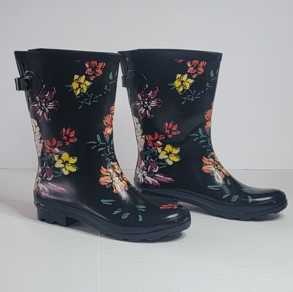 Target Rain Black & Floral Boots Size 9 - Picture 1 of 9